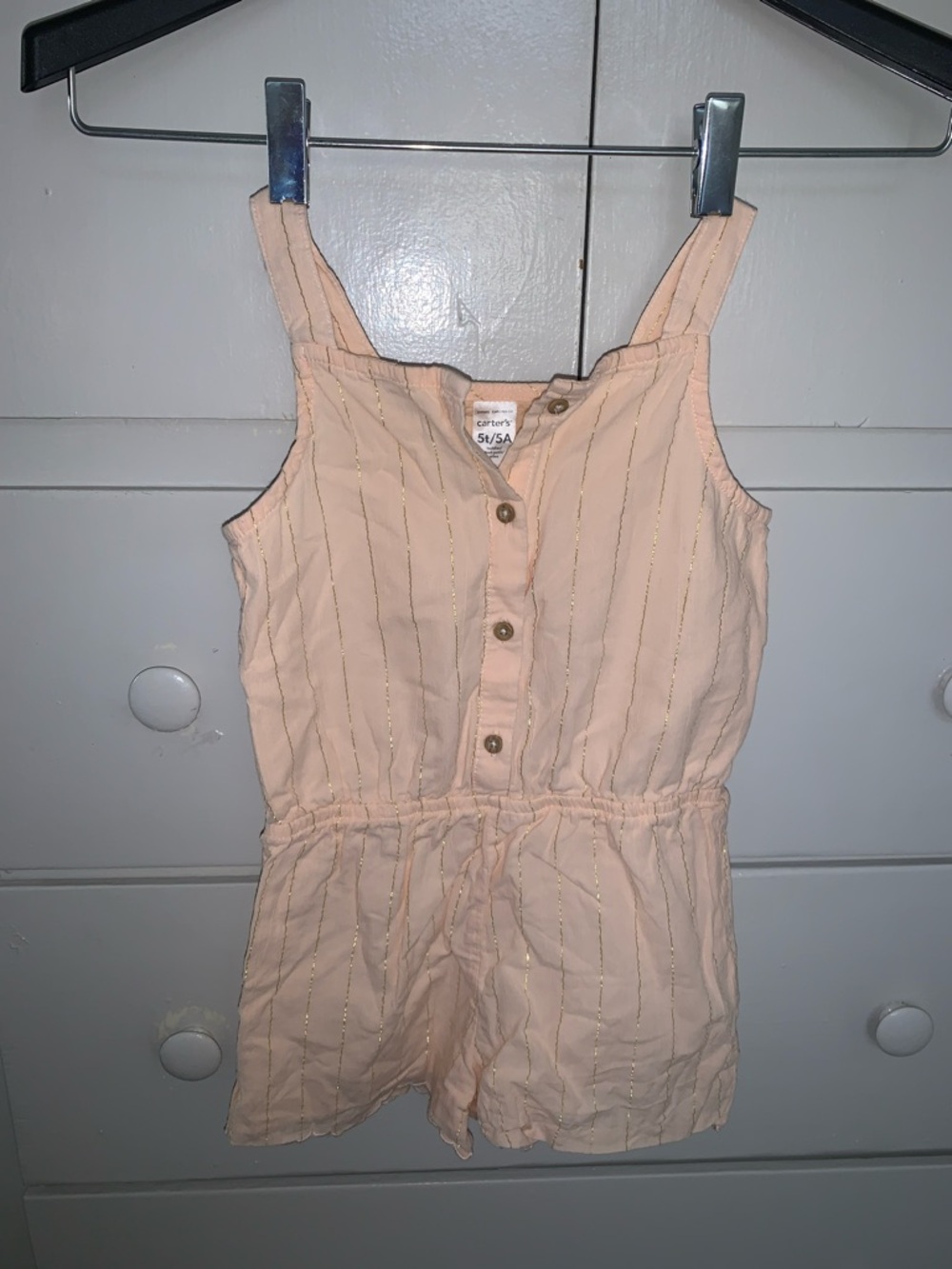 Carter's Peach Sleeveless Romper with Gold Stripe